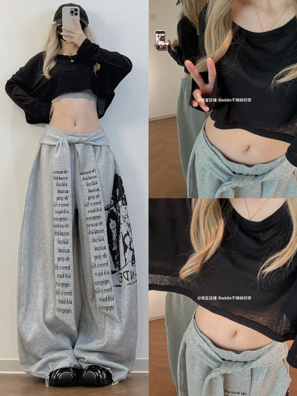 Baddie American Retro Graffiti Bow Print Casual Pants for Women, Spring Trendy High Street Loose Straight-Leg Sweatpants Baddie American Retro Graffiti Bow Print Casual Pants for Women, Spring Trendy High Street Loose Straight-Leg Sweatpants