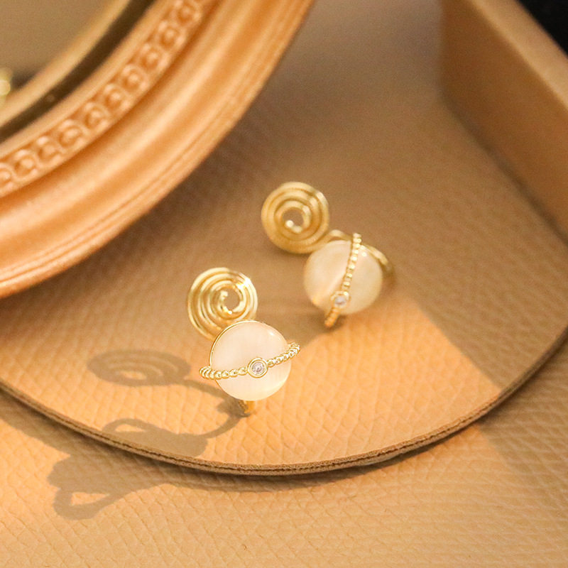 Ottles Discount Store Withdrawal Cupboard Clearance Clear Cabin Pick Up 18K Gold Cat Eye Stone Earrings Outletts Female Accessories