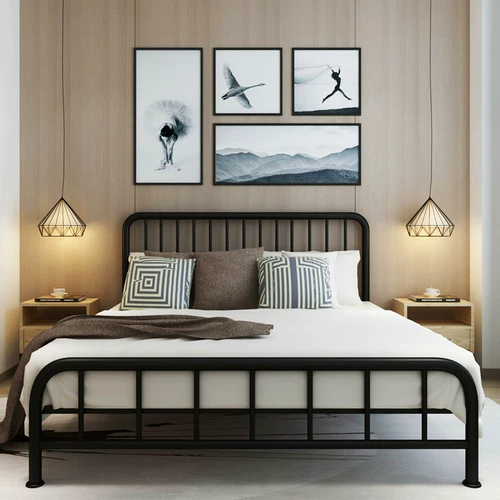 Nordic Iron Art Bed Modern Simple Simple 1,2 1,5 1,8 млн. Одиночная двуспальная кровать детей