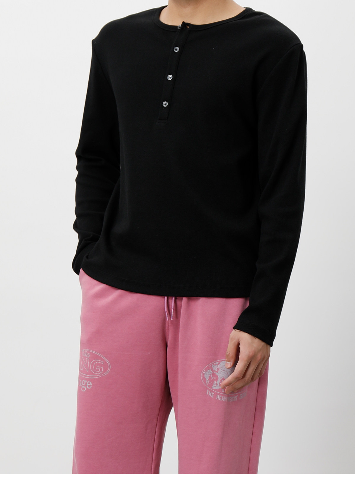 PLUS NO LOGO Slim-Fit Ribbed Henley Long-Sleeve Tee