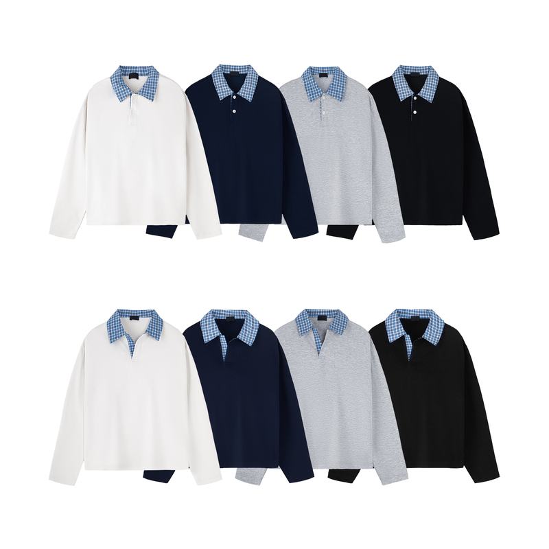 【 Plus No Logo】25Aw Solona Delicate Pique Miu Blue Plaid Polo Long Sleeves