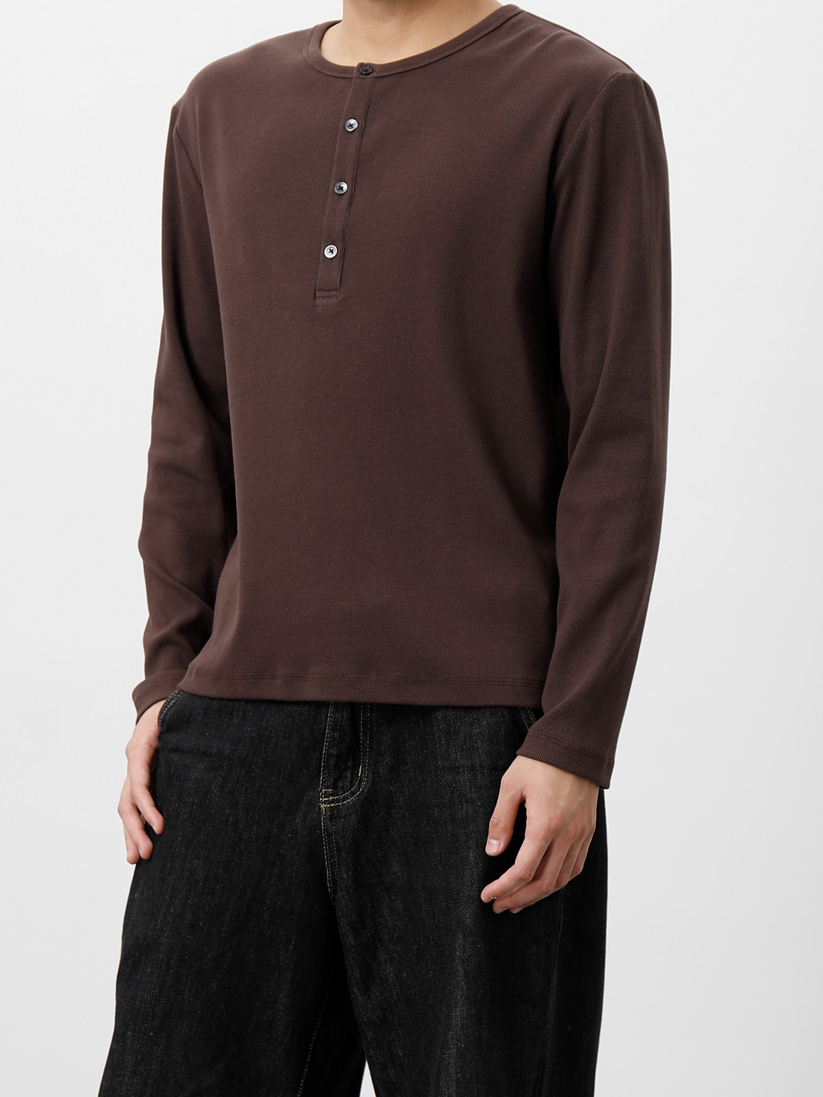 PLUS NO LOGO Slim-Fit Ribbed Henley Long-Sleeve Tee