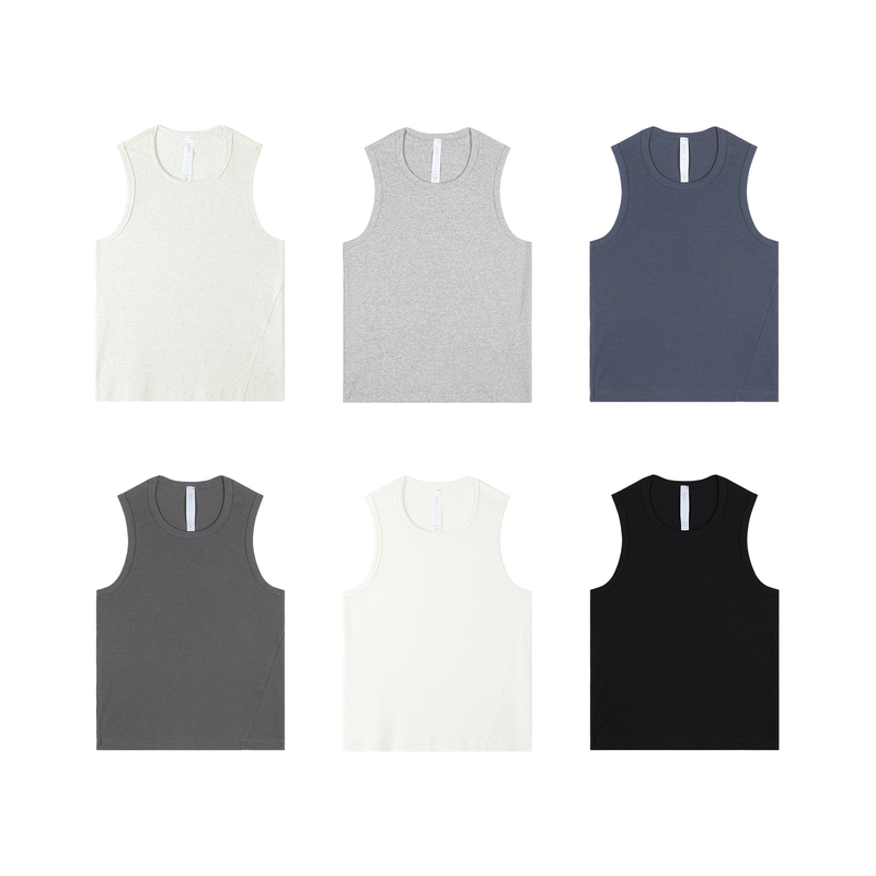 〔 Plus No Logo 〕 "Ribbed Tank Top with Red Label Lycra High Elasticity for Sports and Fitness, Enhances Body Shape