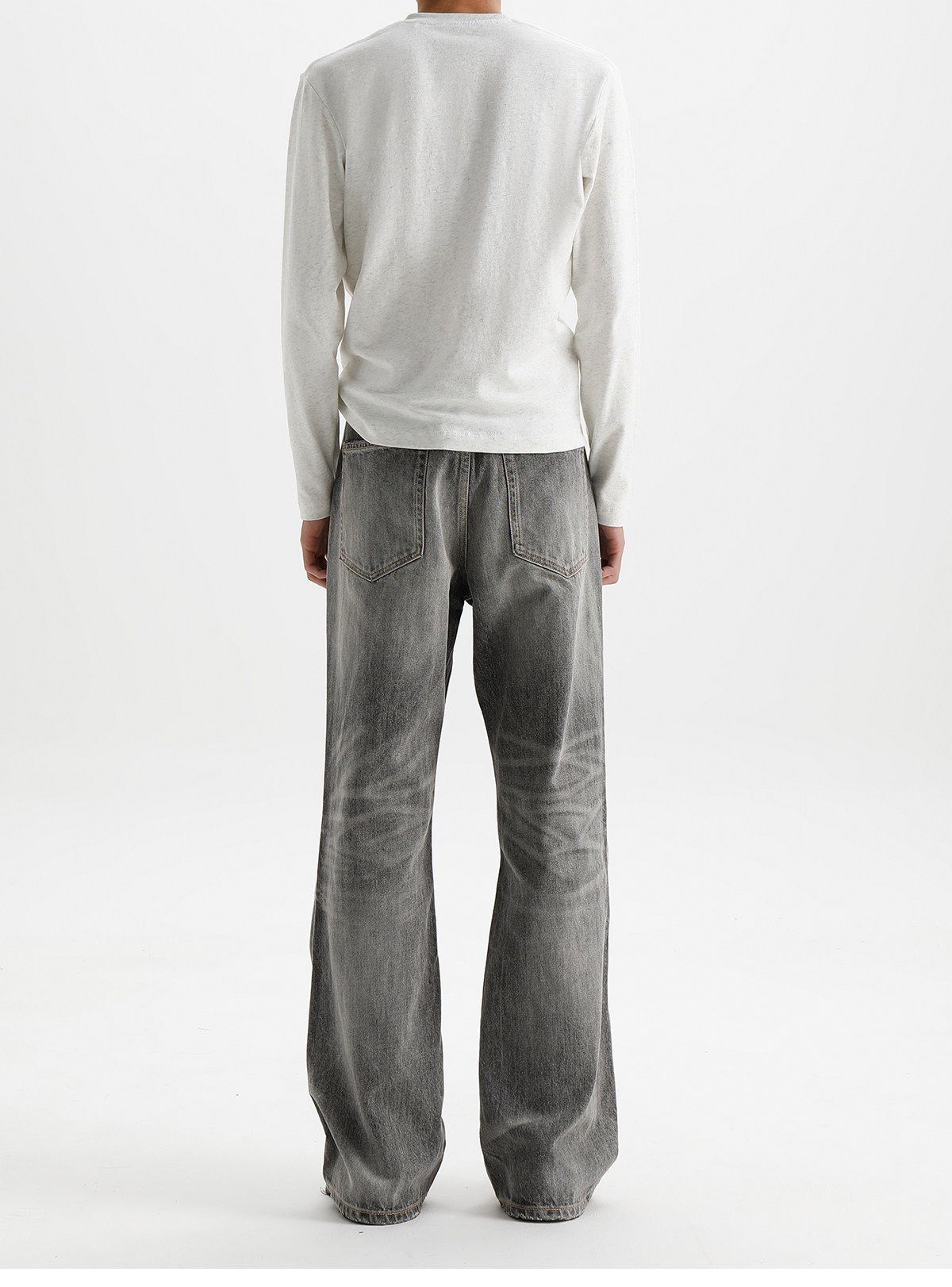 PLUS NO LOGO Linen-Feel V-Neck Slim-Fit Long Sleeve Tee
