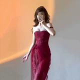 Платье для вечеринки по случаю дня рождения, элитная легкая роскошь, нишевая тяжелая промышленность, сетка из рыбьих костей, кружево, милое красное платье