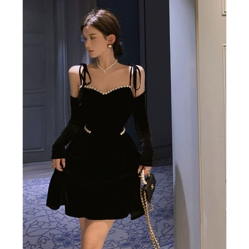 Элитное бархатное вечернее платье, французский стиль, эффект подтяжки