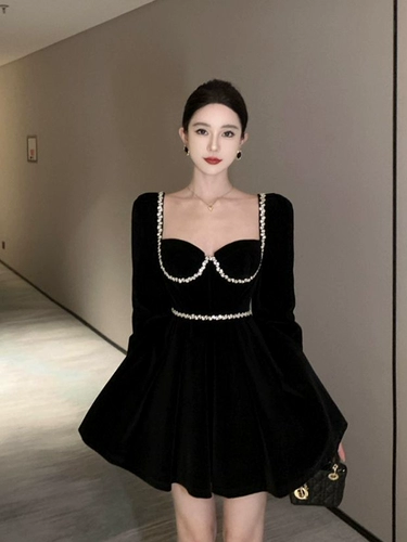 Элитное вечернее платье, бархатный наряд маленькой принцессы, изысканный стиль, квадратный вырез