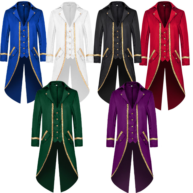 European Medieval Retro Court Costume Cosplay Slit Tailcoat Men's Aristocratic Stage Performance Costume European Medieval Retro Court Costume Cosplay Slit Tailcoat Men's Aristocratic Stage Performance Costume