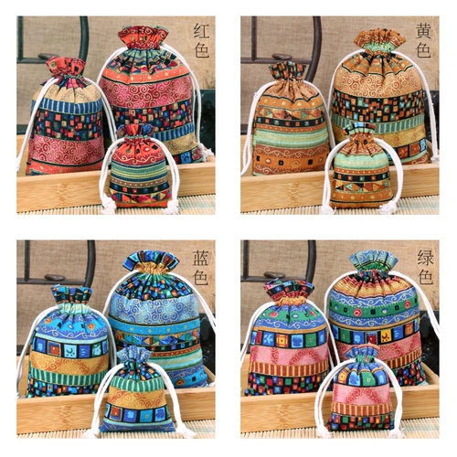 Этнический хлопковый браслет, сумка для хранения, мешочек из грецкого ореха, этнический стиль, на шнурках