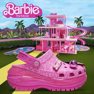 Подлинные Crocs X Barbie, лимитированная совместная коллекция с толстой подошвой, увеличенная характеристика, розовые Cave обувь