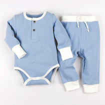 Baby autumn and winter suit Cotton thickened pit strip long-sleeved triangle coat pants suit Knitted bottom belly pajamas