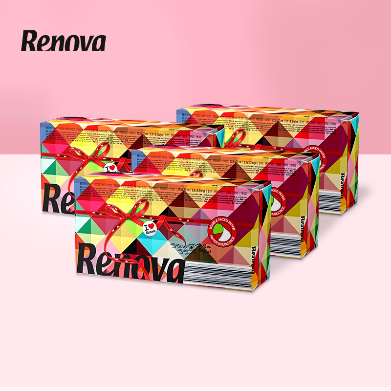 Renova Portugal Import Colour Extraction toilet paper Home Napkins Toilet Paper Big Size Face Towels Paper Bicolor 4 Boxes