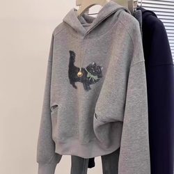 European High-End 2025 Autumn New Women's Clothing Kitten Cartoon Hooded Sweatshirt with a Sense of Sophistication European Goods