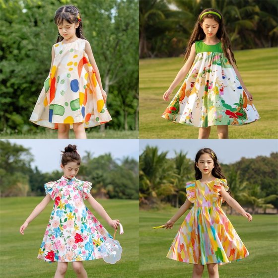 女童连衣裙2025夏新款洋气小女孩纯棉布裙子