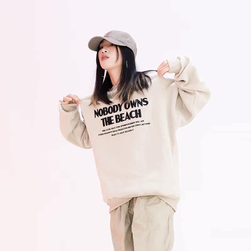 SHADOW STREET DANCE CIKA Identical Long Sleeves Head Pop Loose embroidered letter Street Dancing Round Collar Thick Cotton T