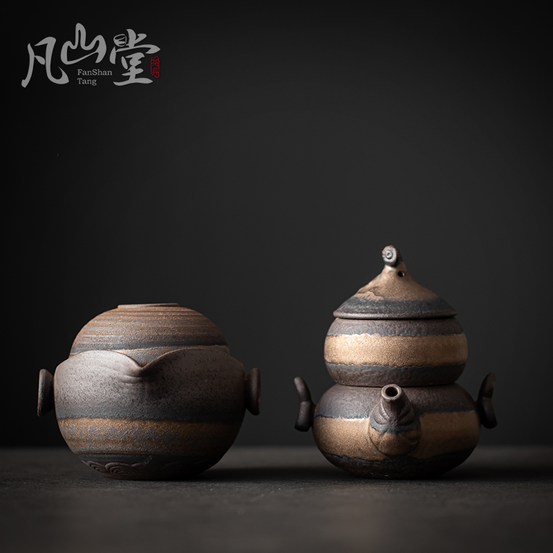 Coarse Pottery GOLDEN QUICK GUEST CUP ONE POT A GLASS OF PORTABLE TRAVEL OUTDOOR CERAMIC TRAVEL TEA SET GROUP DAY STYLE TEAPOT
