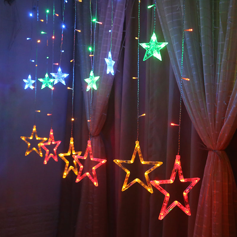 Colored led star lights small colored lights flashing lights string lights Full Star bedroom Room Christmas Decorative Curtains Scene-Taobao