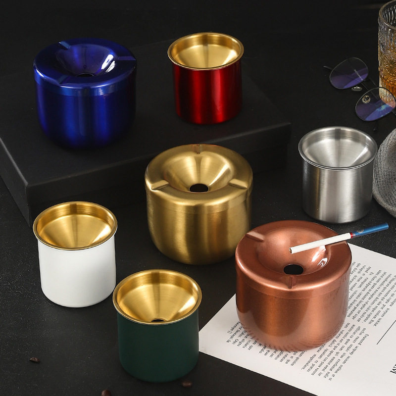 Korean Stainless Steel Funnel Cigarette Ashtray Creative Home With Lid Trend Cigarette Cylinder Personality Office Upmarket Home