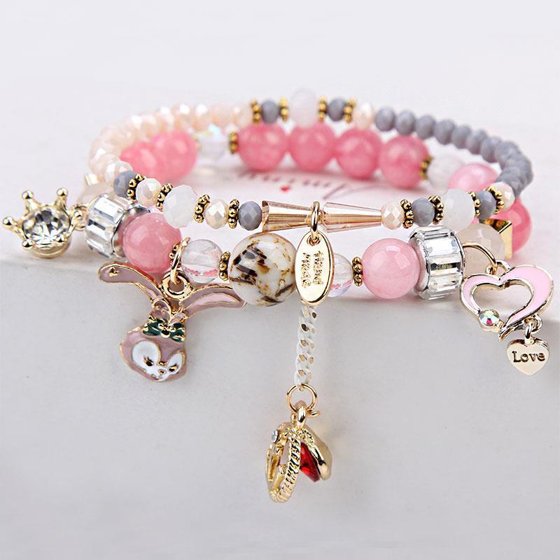 Crystal handmade female Korean version of minimalist sweet and cute cartoon Rabbit loving pendant student son of a student son of a hand ring