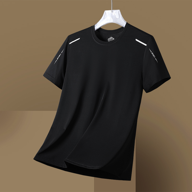 Outlet Summer Sports Short-Sleeved T-Shirt Men's Round Neck Ice Silk Quick-Drying Large Size Elastic Running Breathable T-Shirt