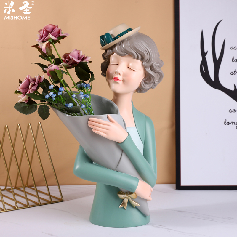 Bouquet girl decoration light luxury wine cabinet decoration living room TV cabinet home desktop decoration drying vase flower arrangement