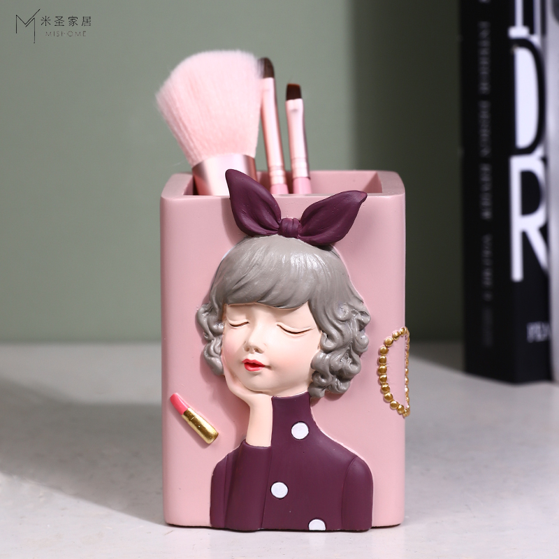 Light luxury style pen holder girls children creative fashion cute office desktop girls makeup brush storage box ornaments