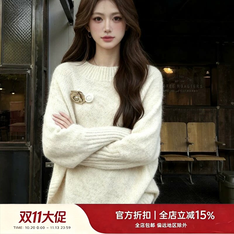 Official Genuine Rr Vephf Gentle Style Three-Dimensional Flower Batwing Sleeve Knitwear for Women, Autumn and Winter Elegant Casual Top Official Genuine Rr Vephf Gentle Style Three-Dimensional Flower Batwing Sleeve Knitwear for Women, Autumn and Winter Elegant Casual Top