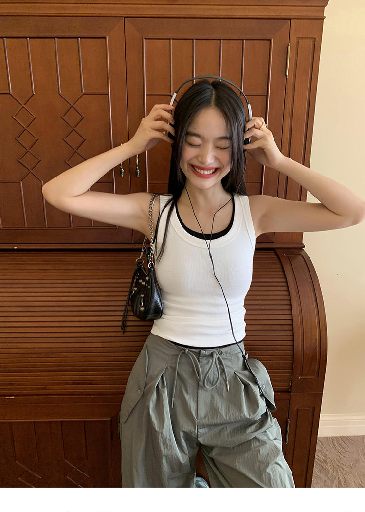 Топы/майки pusumede 回归舒适 黑色针织吊带背心女夏季修身显瘦无袖上衣