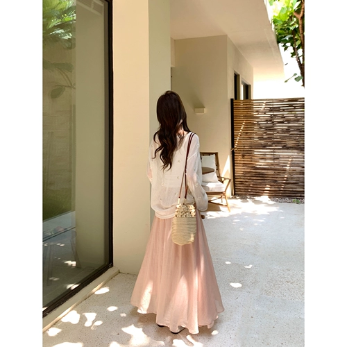 pusumede Белая длинная юбка, французский стиль, эластичная талия, А-силуэт