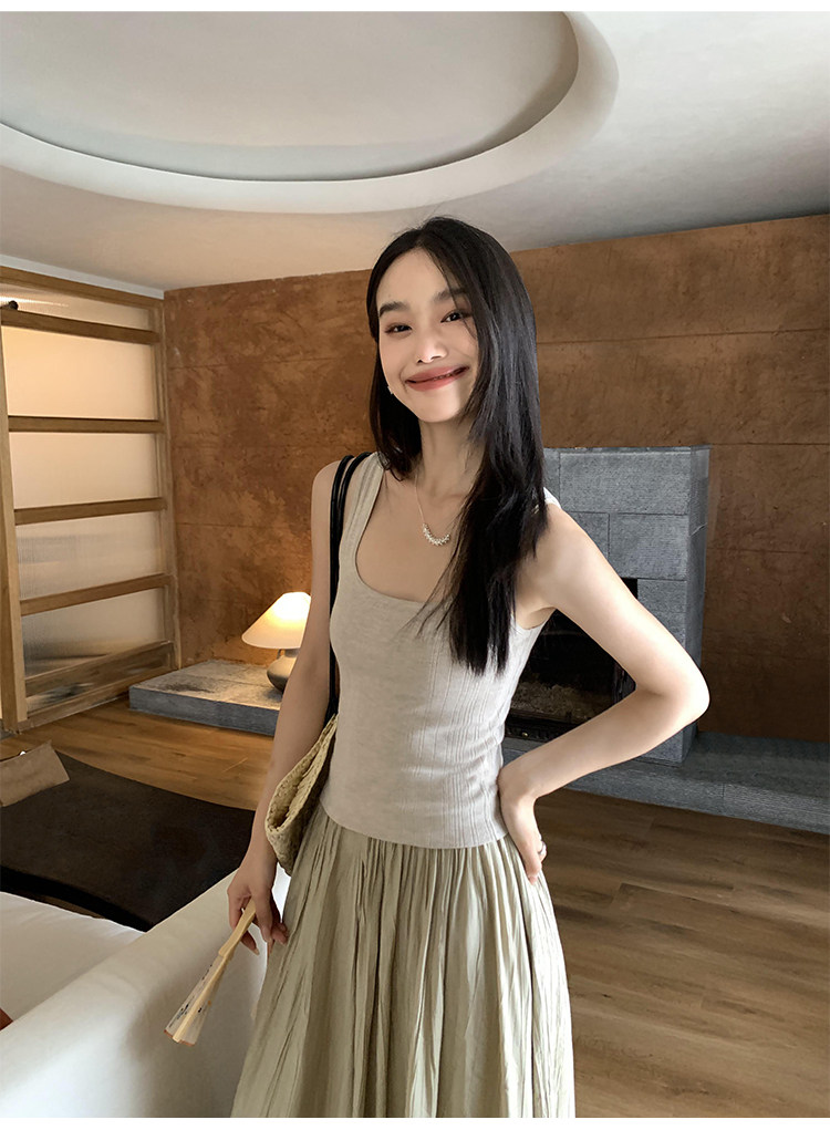 Топы/майки pusumede法式气质方领吊带背心女夏季遮副乳修身显瘦坎肩无袖上衣
