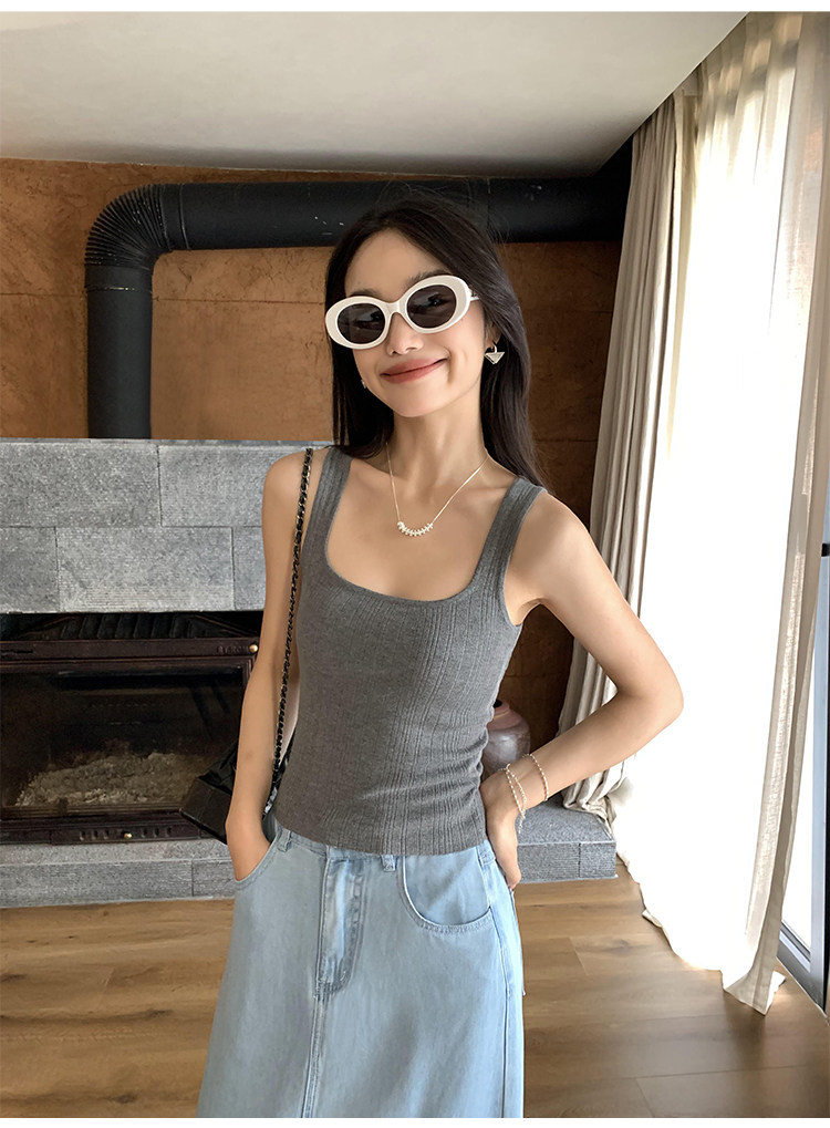 Топы/майки pusumede法式气质方领吊带背心女夏季遮副乳修身显瘦坎肩无袖上衣