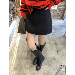 pusumede黑色毛呢半身裙女秋冬防走光高腰裙裤气质百搭包臀短裙