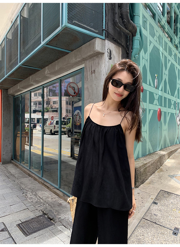 Топы/майки pusumede 黑色吊带背心女夏外穿宽松露背小衫设计感小众无袖上衣