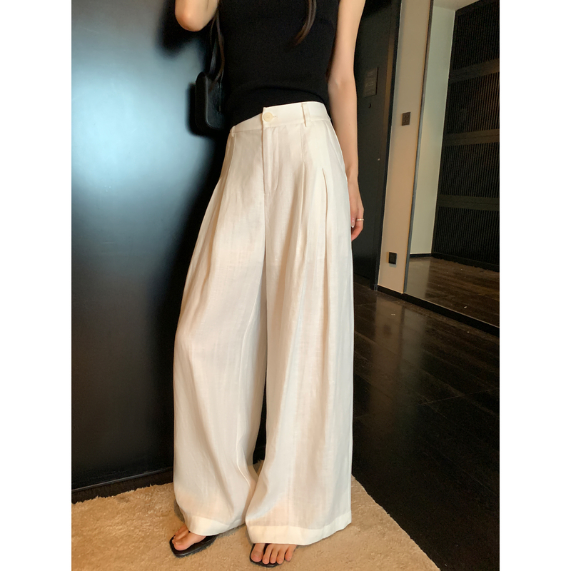 Pusumede Main Line Lyocell Linen High-Waisted Wide-Leg Casual Pants for Women, Old Money Drape Floor-Length Trousers Pusumede Main Line Lyocell Linen High-Waisted Wide-Leg Casual Pants for Women, Old Money Drape Floor-Length Trousers