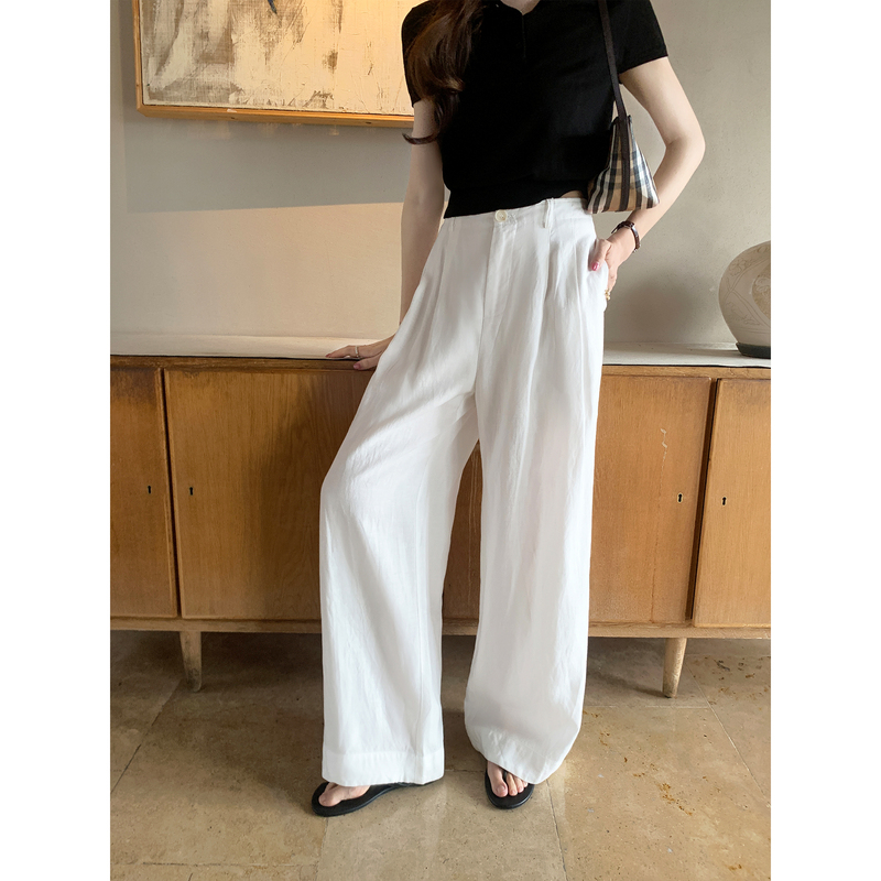 Pusumede Stylish Private Pants Lyocell Linen High-Waisted Wide-Leg Casual Pants for Women Slimming Loose Drape Long Pants Pusumede Stylish Private Pants Lyocell Linen High-Waisted Wide-Leg Casual Pants for Women Slimming Loose Drape Long Pants