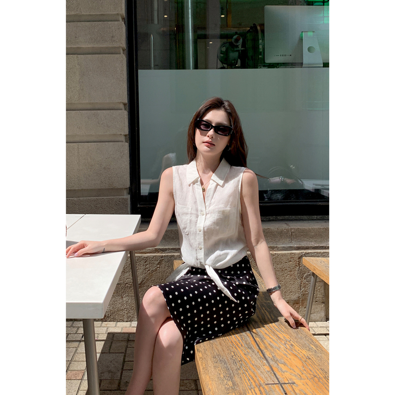 Pusumede Casual Old Money Style 1Oo Linen V-Neck Sleeveless Shirt Women's Tie Minimalist Workwear Vest Top Pusumede Casual Old Money Style 1Oo Linen V-Neck Sleeveless Shirt Women's Tie Minimalist Workwear Vest Top