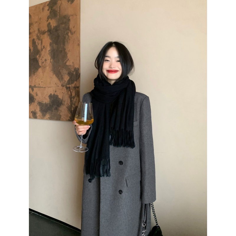 Pusumede【In Stock 50% off 】Gray Woolen Coat for Women, Mid-Length, Elegant, Loose-Fitting Wool Coat