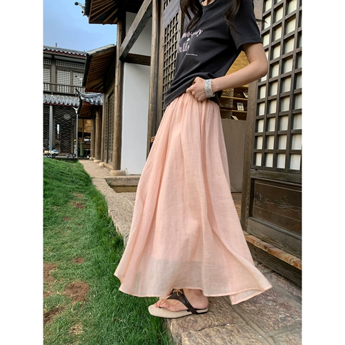 pusumede Белая длинная юбка, французский стиль, эластичная талия, А-силуэт