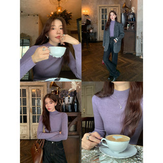 Half turtleneck long sleeve knitted sweater for women with base layer