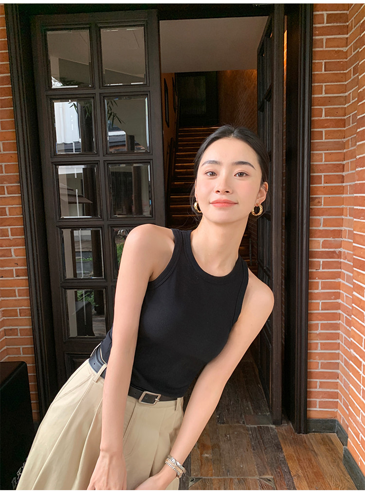 Топы/майки pusumede白色工字针织吊带背心女夏外穿圆领弹力修身坎肩无袖上衣
