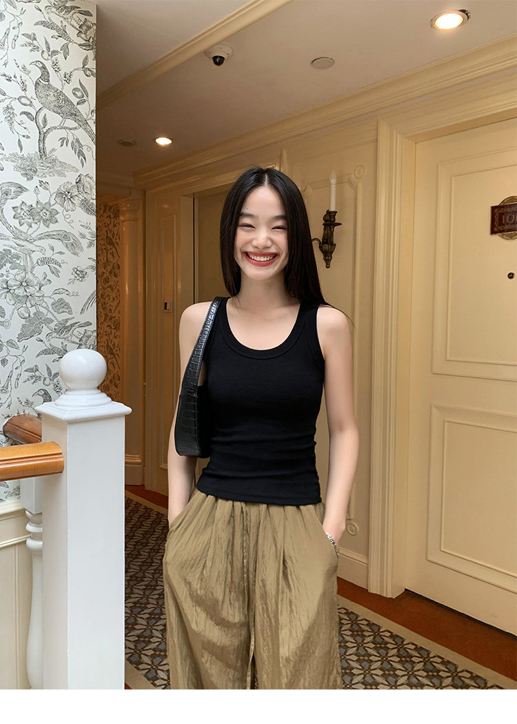 Топы/майки pusumede 回归舒适 黑色针织吊带背心女夏季修身显瘦无袖上衣