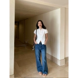 pusumede Дизайнерская короткая рубашка, китайский стиль, рукава фонарики, тренд сезона