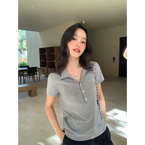 pusumede Рубашка-поло «Yunduo Cotton» с короткими рукавами, женская летняя футболка с лацканами для поездок на работу, простой повседневный топ с плечами