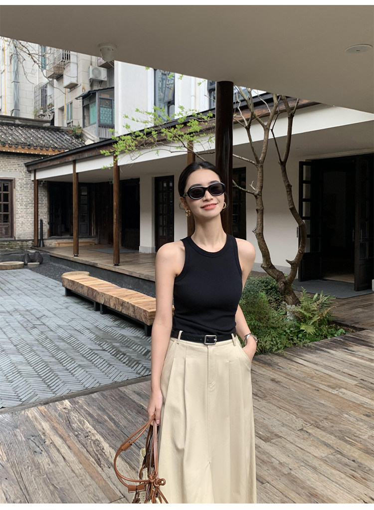 Топы/майки pusumede白色工字针织吊带背心女夏外穿圆领弹力修身坎肩无袖上衣