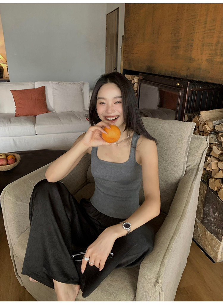 Топы/майки pusumede法式气质方领吊带背心女夏季遮副乳修身显瘦坎肩无袖上衣