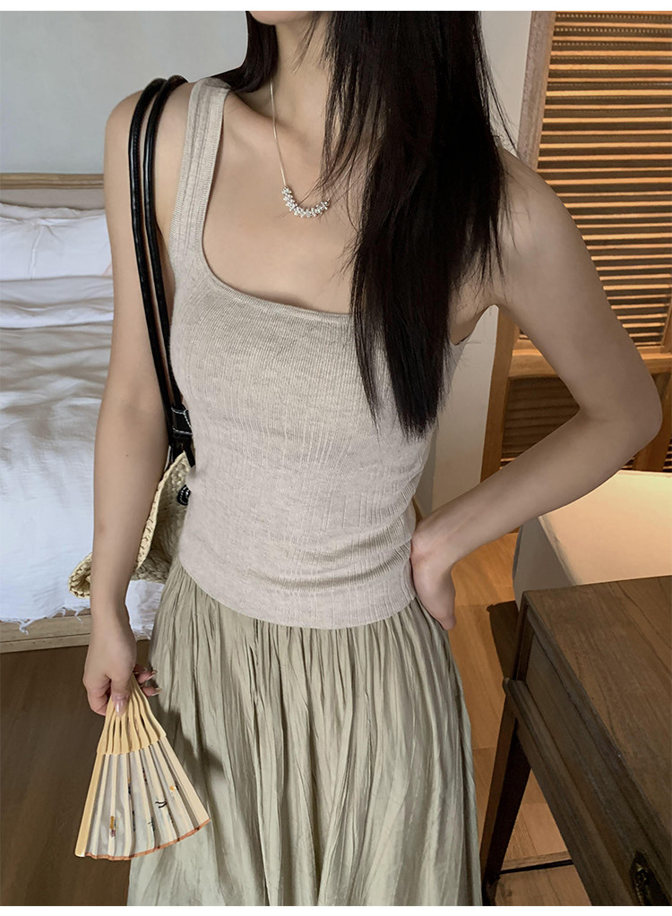 Топы/майки pusumede法式气质方领吊带背心女夏季遮副乳修身显瘦坎肩无袖上衣