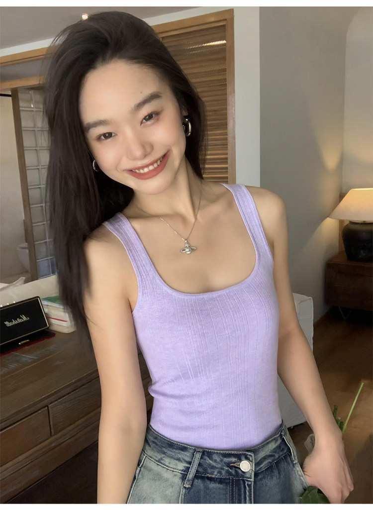 Топы/майки pusumede法式气质方领吊带背心女夏季遮副乳修身显瘦坎肩无袖上衣