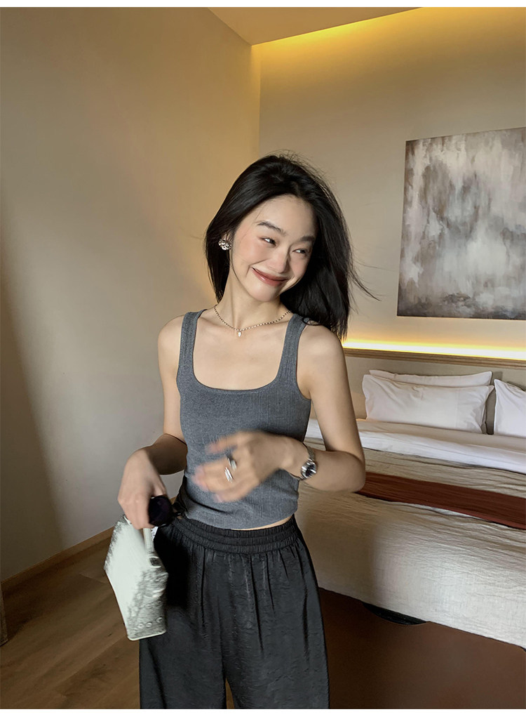Топы/майки pusumede法式气质方领吊带背心女夏季遮副乳修身显瘦坎肩无袖上衣