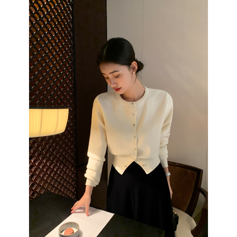 Pusumede Lazy Stroll Round Neck Long Sleeve Knitted Cardigan Women's Design Jacket Waist-Cinching Short Top Pusumede Lazy Stroll Round Neck Long Sleeve Knitted Cardigan Women's Design Jacket Waist-Cinching Short Top