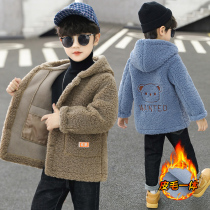Boy lamb wool jacket 2020 new autumn and winter style fur integrated childrens blouses thickened CUHK Scout Bear Tide